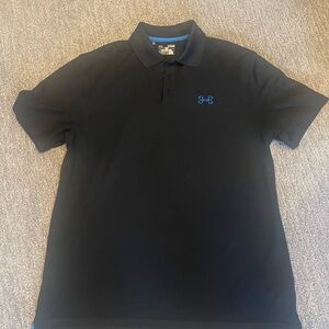 Under Armour Men's Polo Shirt in Black with Blue Fishing Fish Hook Logo